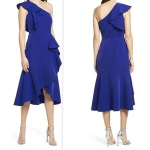 Vince Camuto‎ One Shoulder Ruffle High-Low Cocktail Dress Cobalt Blue 4 NWT